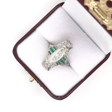 ANTIQUE DIAMOND AND EMERALD FILIGREE DINNER RING