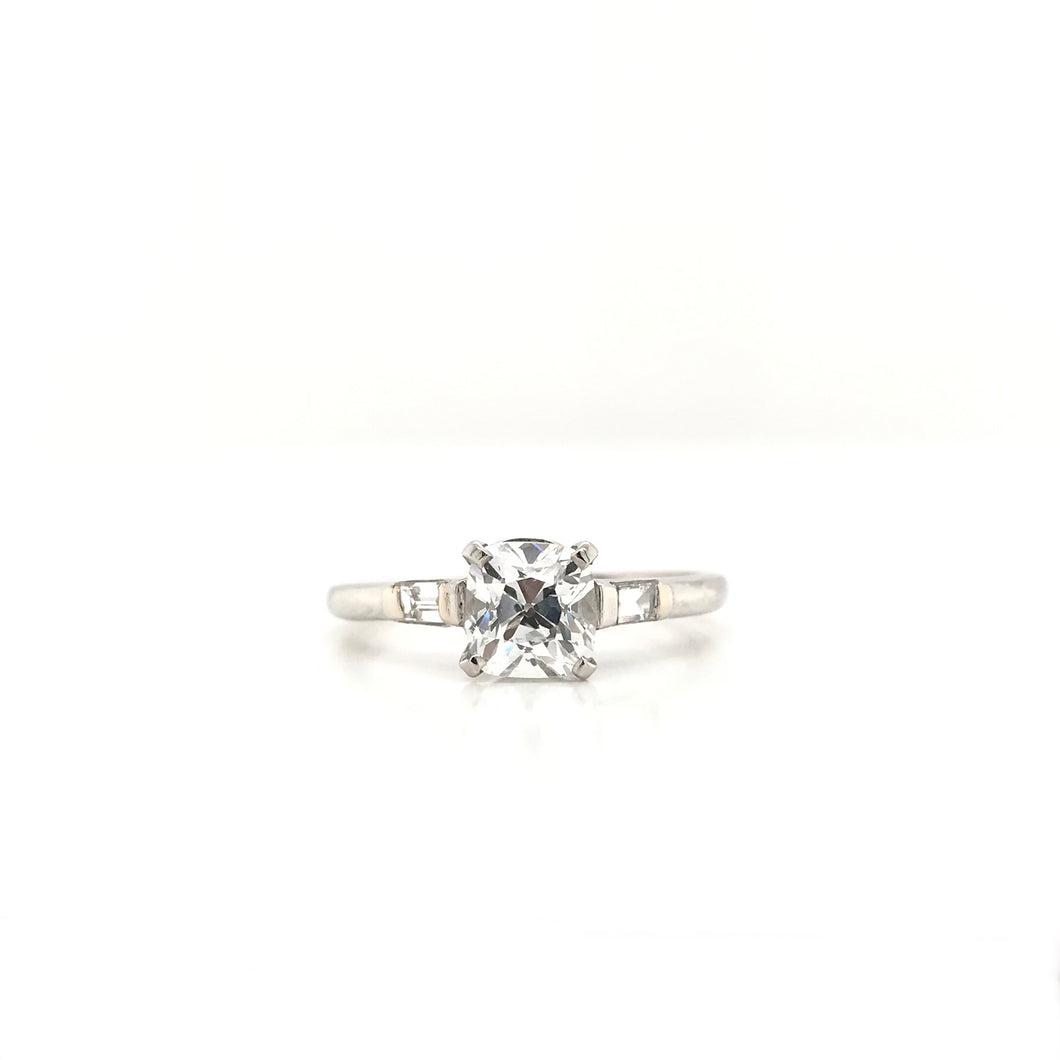 ANTIQUE ART DECO 0.91 CARAT OLD MINE CUT DIAMOND PLATINUM SOLITAIRE RING