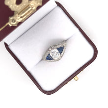 ART DECO STYLE DIAMOND AND SAPPHIRE RING FEATURING ANTIQUE 1.50 CARAT OLD MINE CUT DIAMOND