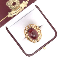 MID CENTURY CABOCHON GARNET COCKTAIL RING