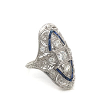 ANTIQUE ART DECO DIAMOND AND SAPPHIRE FILIGREE DINNER RING
