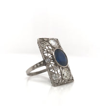 ART DECO 3 CARAT SAPPHIRE AND DIAMOND PLATINUM FILIGREE RING