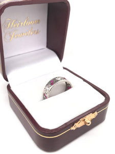 ANTIQUE ART DECO RUBY AND DIAMOND FILIGREE ETERNITY BAND
