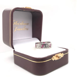 ANTIQUE ART DECO RUBY AND DIAMOND FILIGREE ETERNITY BAND