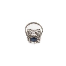 ART DECO 3 CARAT SAPPHIRE AND DIAMOND PLATINUM FILIGREE RING