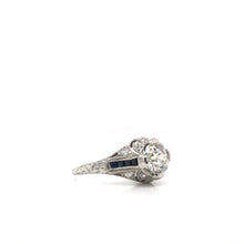 ANTIQUE ART DECO 1.25 CARAT DIAMOND AND SAPPHIRE FILIGREE SOLITAIRE STYLE PLATINUM RING