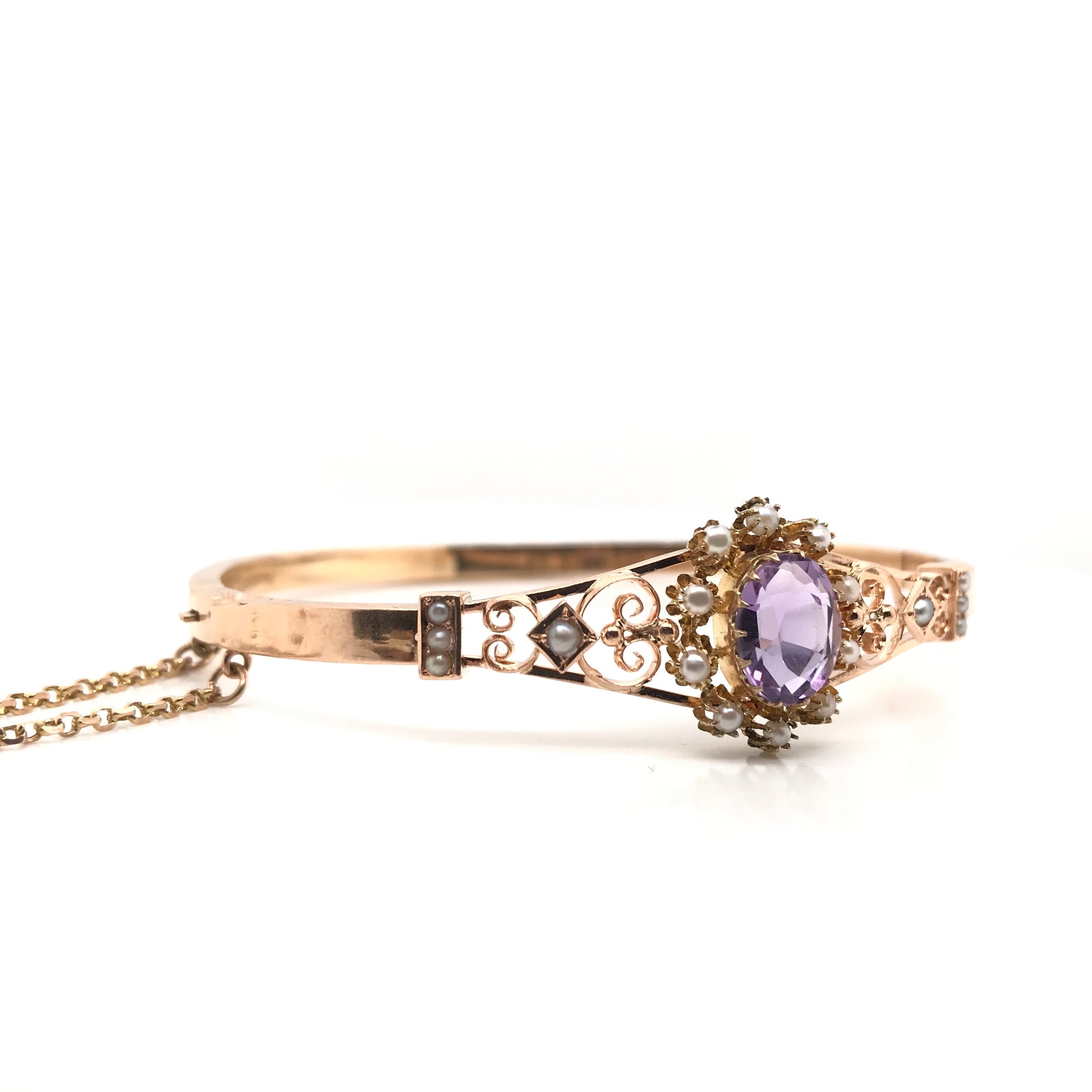 ANTIQUE ART NOUVEAU AMETHYST AND PEARL BANGLE BRACELET – Heirloom