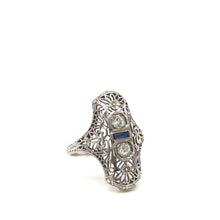 ANTIQUE ART DECO DIAMOND AND SAPPHIRE FILIGREE RING