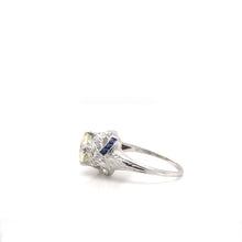 ANTIQUE ART DECO 1.50 CARAT DIAMOND AND SAPPHIRE PLATINUM FILIGREE RING