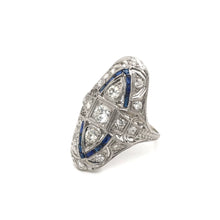 ANTIQUE ART DECO DIAMOND AND SAPPHIRE FILIGREE DINNER RING