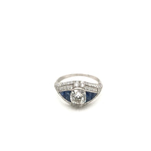 ART DECO STYLE DIAMOND AND SAPPHIRE RING FEATURING ANTIQUE 1.50 CARAT OLD MINE CUT DIAMOND