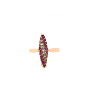 VICTORIAN RUBY DIAMOND AND ROSE GOLD NAVETTE RING