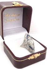 ANTIQUE ART DECO DIAMOND AND SAPPHIRE FILIGREE DINNER RING