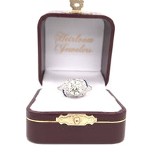 ANTIQUE ART DECO 1.50 CARAT DIAMOND AND SAPPHIRE PLATINUM FILIGREE RING