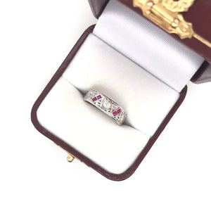 ANTIQUE ART DECO RUBY AND DIAMOND FILIGREE ETERNITY BAND