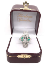 ANTIQUE DIAMOND AND EMERALD FILIGREE DINNER RING