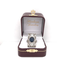 ART DECO 3 CARAT SAPPHIRE AND DIAMOND PLATINUM FILIGREE RING