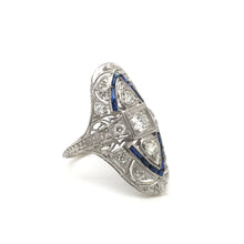 ANTIQUE ART DECO DIAMOND AND SAPPHIRE FILIGREE DINNER RING