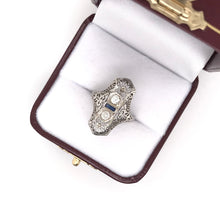ANTIQUE ART DECO DIAMOND AND SAPPHIRE FILIGREE RING