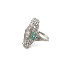 ANTIQUE DIAMOND AND EMERALD FILIGREE DINNER RING