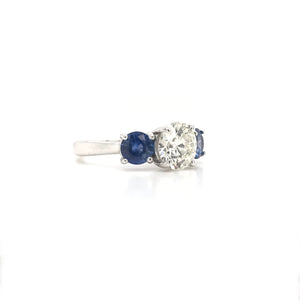 CONTEMPORARY STYLE 1.42 CARAT DIAMOND AND SAPPHIRE TRINITY RING
