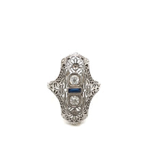 ANTIQUE ART DECO DIAMOND AND SAPPHIRE FILIGREE RING