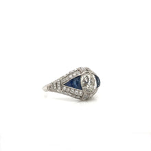 ART DECO STYLE DIAMOND AND SAPPHIRE RING FEATURING ANTIQUE 1.50 CARAT OLD MINE CUT DIAMOND
