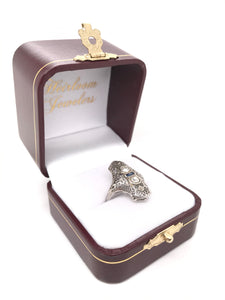 ANTIQUE ART DECO DIAMOND AND SAPPHIRE FILIGREE RING