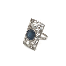 ART DECO 3 CARAT SAPPHIRE AND DIAMOND PLATINUM FILIGREE RING