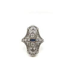 ANTIQUE ART DECO DIAMOND AND SAPPHIRE FILIGREE RING
