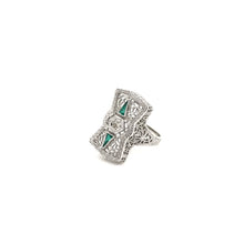 ANTIQUE ART DECO EMERALD AND DIAMOND FILIGREE RING
