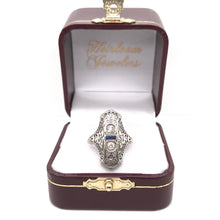 ANTIQUE ART DECO DIAMOND AND SAPPHIRE FILIGREE RING