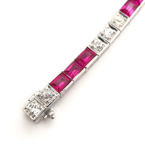 ANTIQUE ART DECO DIAMOND AND SYNTHETIC RUBY LINE BRACELET