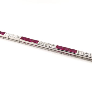 ANTIQUE ART DECO DIAMOND AND SYNTHETIC RUBY LINE BRACELET
