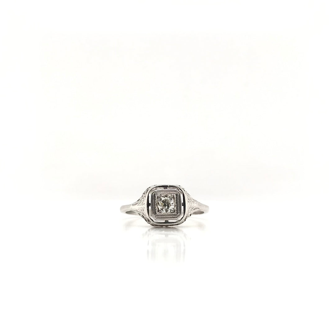 ANTIQUE ART DECO 0.20 CARAT DIAMOND PLATINUM FILIGREE RING