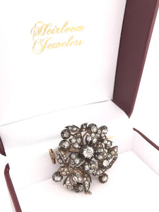 ANTIQUE GEORGIAN FLORAL BROOCH FEATURING 3 CARATS DTW OF ANTIQUE DIAMONDS