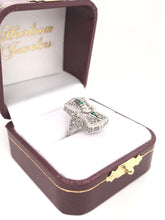 ANTIQUE ART DECO EMERALD AND DIAMOND FILIGREE RING