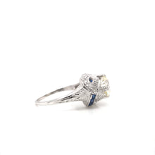 ANTIQUE ART DECO 1.50 CARAT DIAMOND AND SAPPHIRE PLATINUM FILIGREE RING