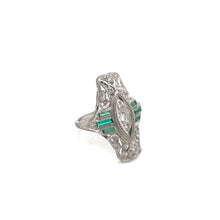 ANTIQUE DIAMOND AND EMERALD FILIGREE DINNER RING