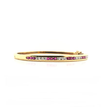 VINTAGE CHANNEL SET RUBY AND DIAMOND GOLD BANGLE
