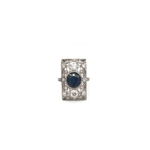 ART DECO 3 CARAT SAPPHIRE AND DIAMOND PLATINUM FILIGREE RING