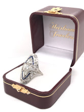 ANTIQUE ART DECO DIAMOND AND SAPPHIRE FILIGREE DINNER RING