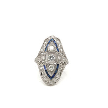 ANTIQUE ART DECO DIAMOND AND SAPPHIRE FILIGREE DINNER RING