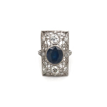 ART DECO 3 CARAT SAPPHIRE AND DIAMOND PLATINUM FILIGREE RING