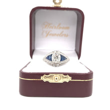 ART DECO STYLE DIAMOND AND SAPPHIRE RING FEATURING ANTIQUE 1.50 CARAT OLD MINE CUT DIAMOND