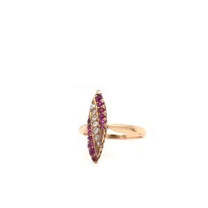 VICTORIAN RUBY DIAMOND AND ROSE GOLD NAVETTE RING