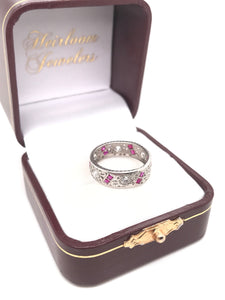 ANTIQUE ART DECO RUBY AND DIAMOND FILIGREE ETERNITY BAND