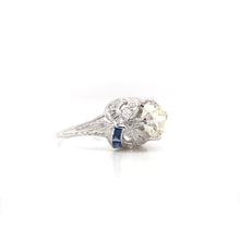 ANTIQUE ART DECO 1.50 CARAT DIAMOND AND SAPPHIRE PLATINUM FILIGREE RING