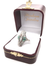 ANTIQUE DIAMOND AND EMERALD FILIGREE DINNER RING