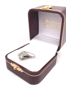 ANTIQUE ART DECO 1.25 CARAT DIAMOND AND SAPPHIRE FILIGREE SOLITAIRE STYLE PLATINUM RING